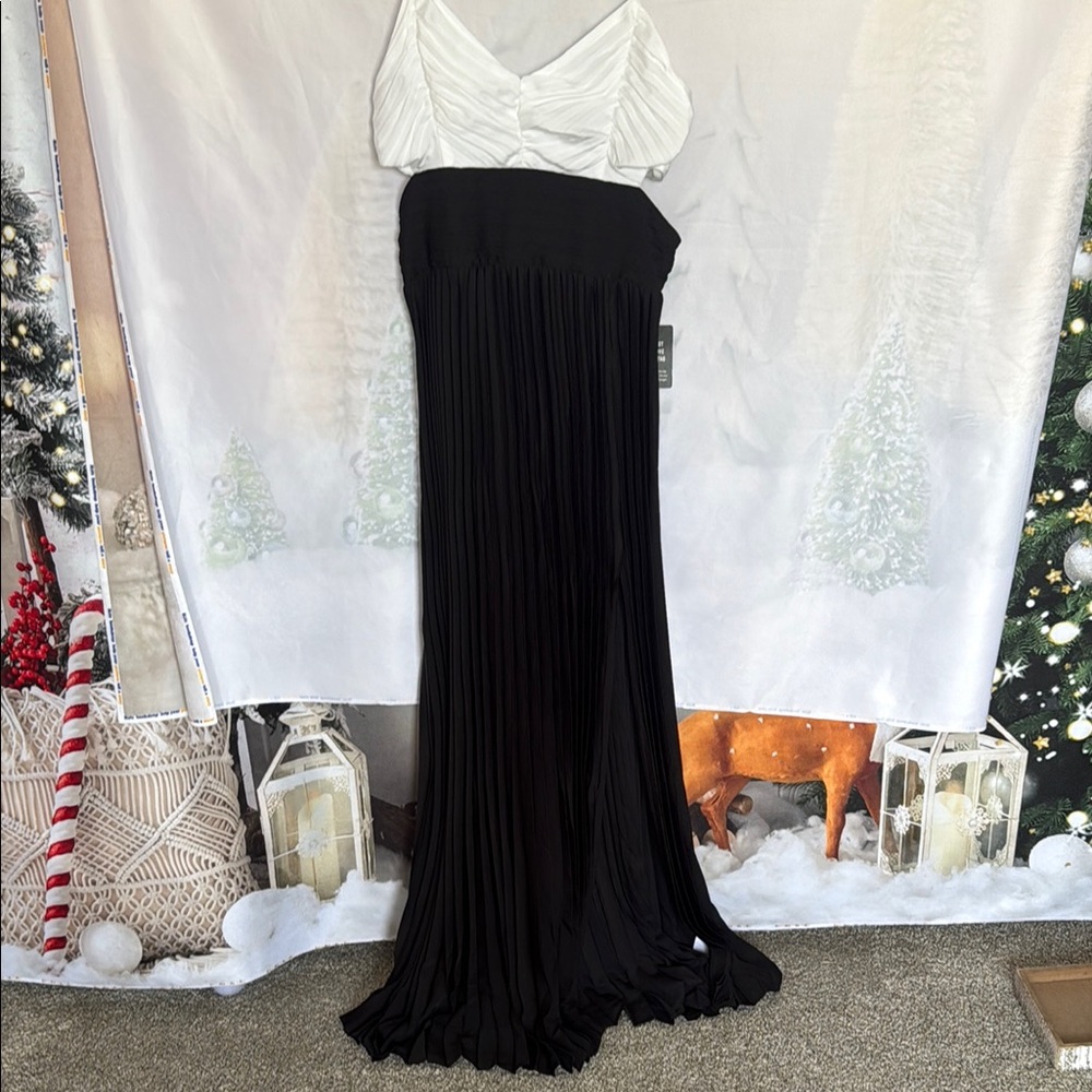 Express Black and White Pleated Maxi Gown